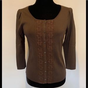 Ann Taylor Loft brown long sleeve scoop neck button down cardigan size XS